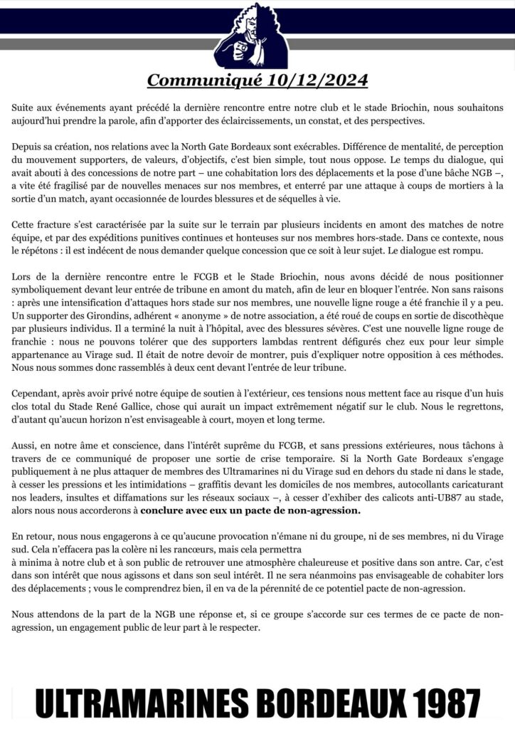 Communiqué Ultramarines décembre 2024